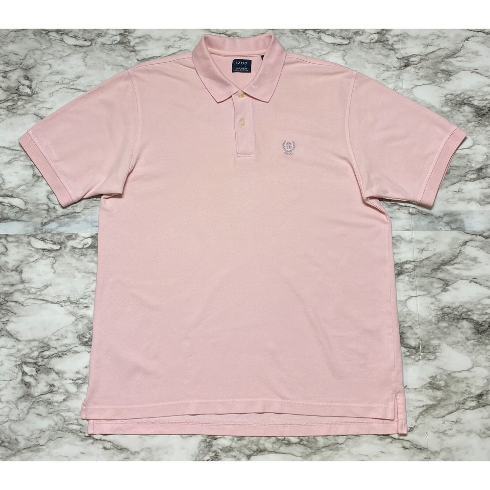 IZOD Silk Wash Men's Polo Shirt Size L Pink Short Sleeve Embroidered Logo Cotton